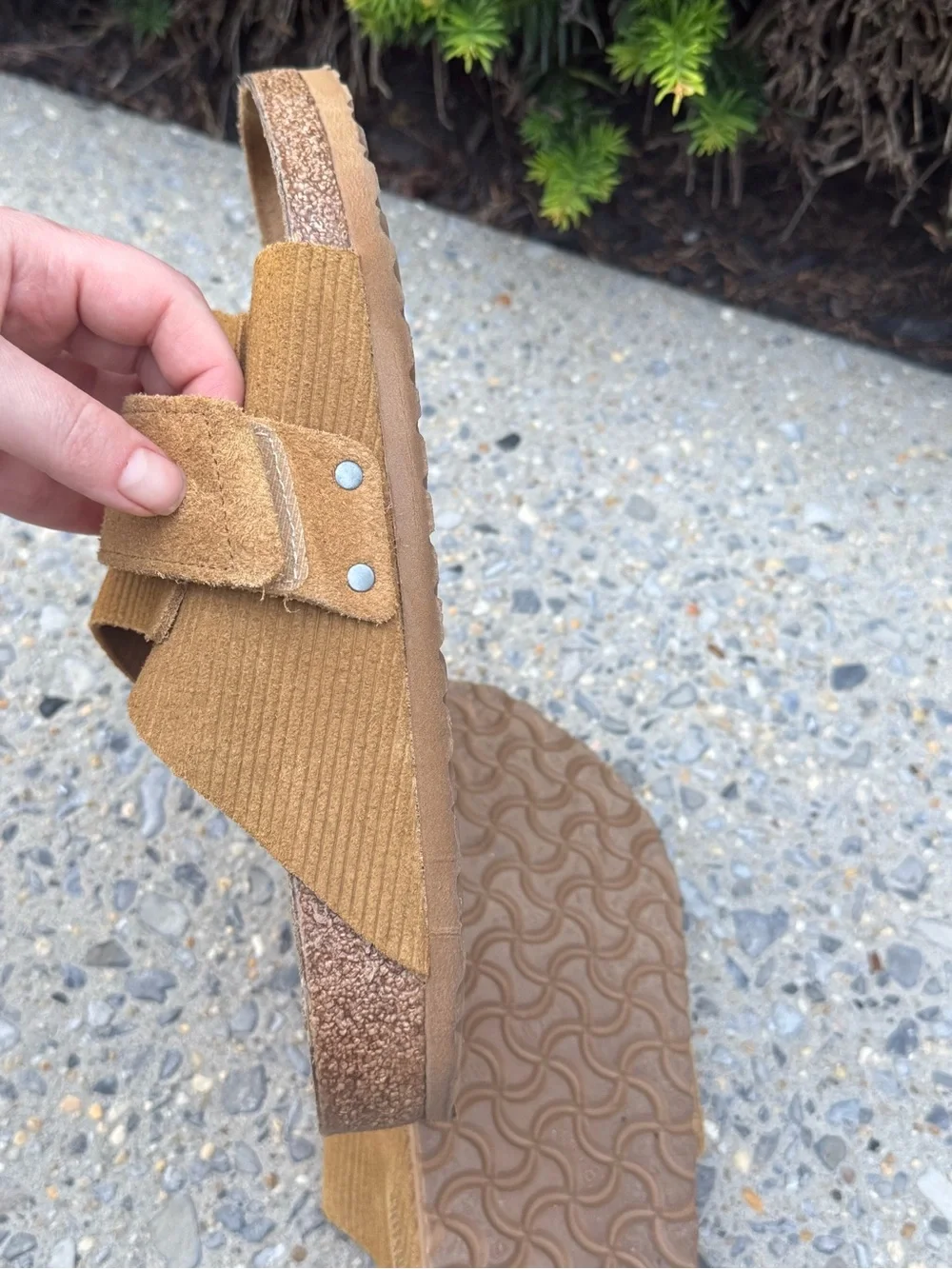 Birkenstock Men's Buckle Slide Sandals in Tan Brown